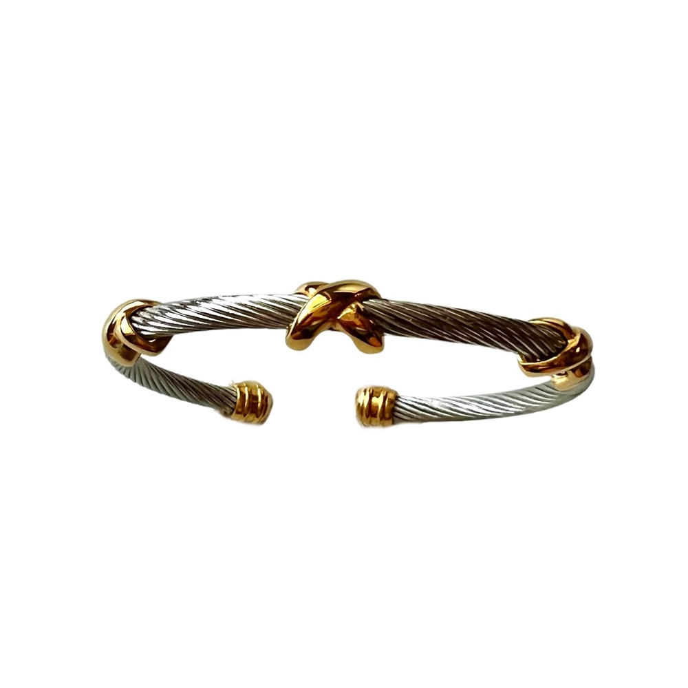 Stainless Steel Gold Plated Cuff Bracelet with X Accents - Picture 4 of 6